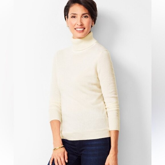Talbots Mock Neck 100% Cashmere Soft Cream Ivory Sweater Women’s Size Small - Picture 1 of 7